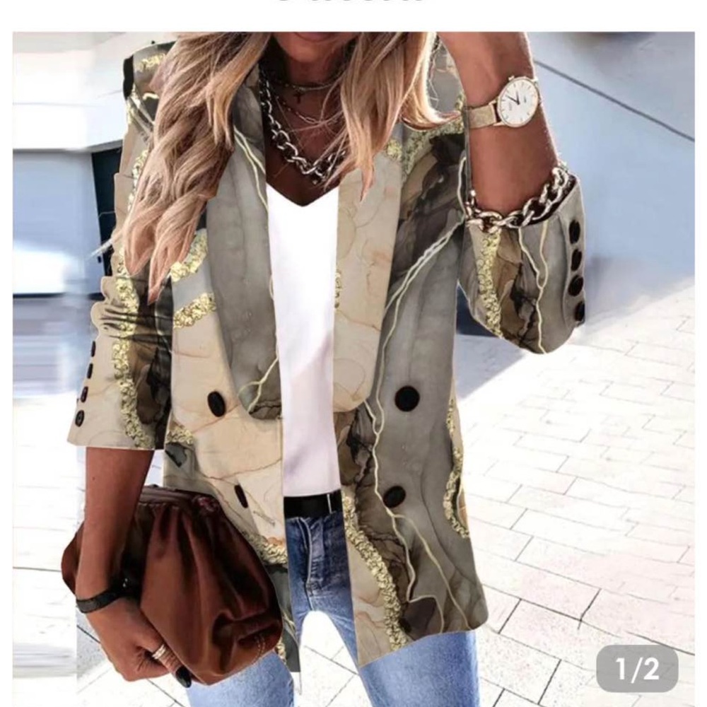 Tan and cream and black blazer